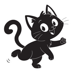 Black cartoon cat with a bow in a cute vector illustration