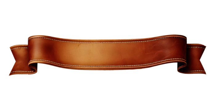A brown ribbon with a white background. The ribbon is long and has a leather texture. It is a decorative item that can be used for various purposes