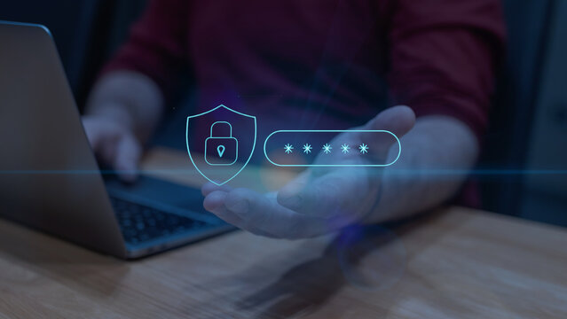 Holographic Password Protection Interface - Cyber security, data security, encryption concept. - Powered by Adobe