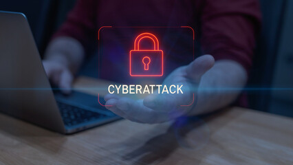 Holographic Cyberattack Warning Interface - Cybersecurity, phising, online fraud concept.