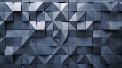 Futuristic triangular wall design featuring polished concrete tiles and 3d geometric blocks in a modern tech-inspired background




