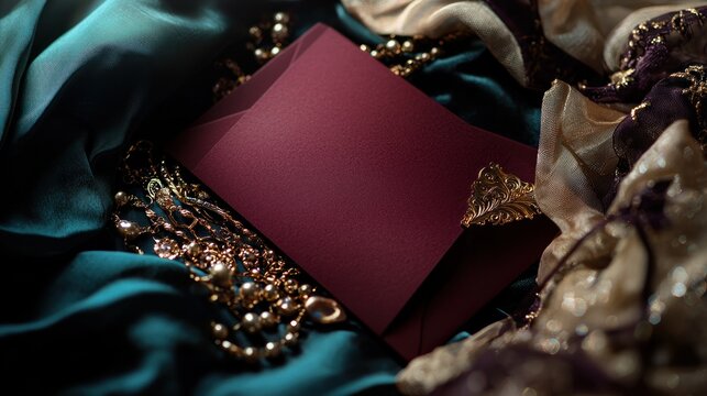 Burgundy Invitation Card on Luxurious Fabrics - Powered by Adobe