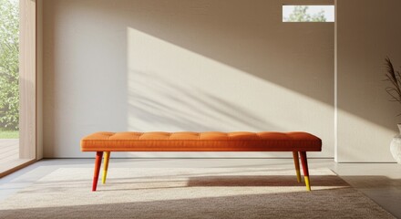 Stylish Orange Bench with Colorful Legs in a Bright Modern Interior