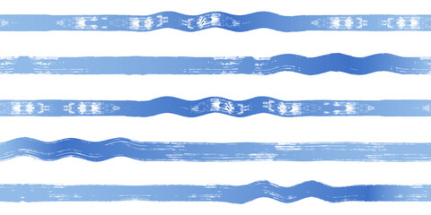 Wave stripes seamless pattern. Hand drawn wavy water lines vector print, textured paint lines with waves, blue watercolor background