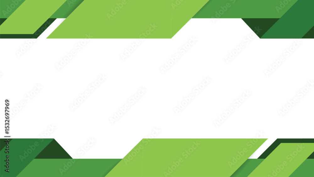 Wall mural modern green horizontal geometric frame with abstract sharp corners on clean white background