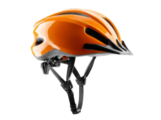Bright orange bicycle helmet safety gear sport cycling head protection, Isolated On Transparent Background