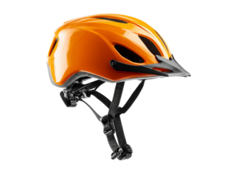 Bright orange bicycle helmet safety gear sport cycling head protection, Isolated On Transparent Background