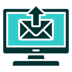 Send Email Online - Glyph Dual Tone Silhouette icon - Computer screen with outgoing envelope, representing web-based email sending