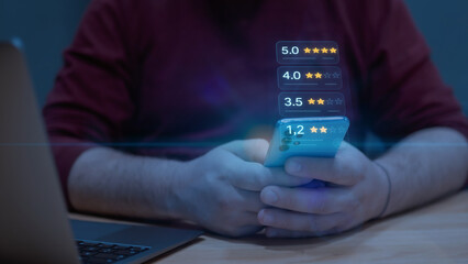 Smartphone Displaying Holographic User Rating List