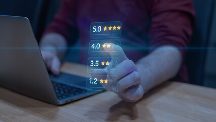User Touching Holographic Rating Panel