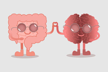 Cute Brain and Gut Characters Making Heart Symbol with Hands