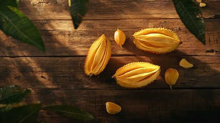 Tropical Fruit: Cacao Pods on Rustic Wooden Background -  Organic, Gourmet, Cocoa Beans, Harvest, Plantation, Food Photography