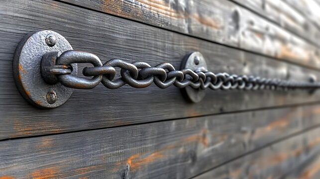 Metal Chain on Wooden Wall.