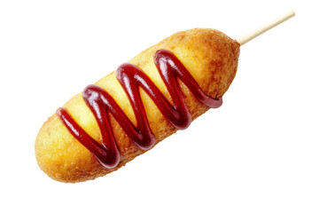Crispy corn dog with ketchup isolated on transparent background