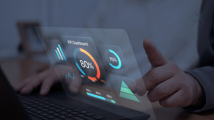 Interactive Holographic KPI Dashboard on Laptop