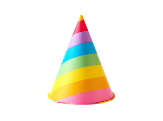 Rainbow striped party hat festive celebration birthday fun, Isolated On Transparent Background