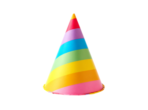 Rainbow striped party hat festive celebration birthday fun, Isolated On Transparent Background