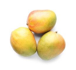 Fresh ripe mangos isolated on white, top view