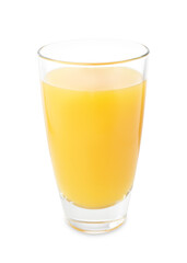 Tasty mango juice in glass isolated on white