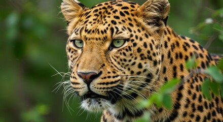 Obraz premium Close-up of a leopard's head, focused on its face and markings