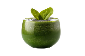 Green vegetable smoothie with spinach leaves in round glass isolated on transparent background