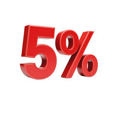 Promotion 5 Percent 3d red number percent isolated on white background.