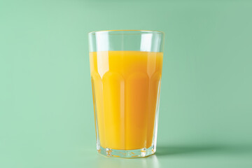 Tasty mango juice in glass on green background