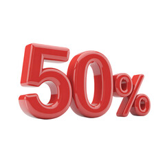 romotion 50 Percent 3d red number percent isolated on white background.