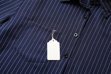 Cardboard tag on striped shirt, top view