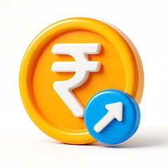 3d icon of rupee coin with upward arrow, isolated on white background