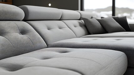Obraz premium Modern gray sectional sofa with home interior.
