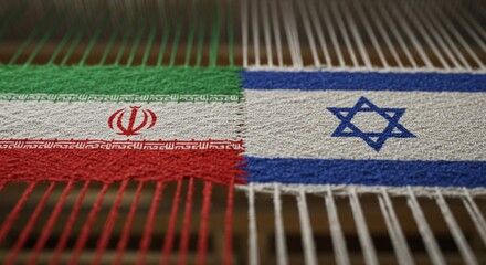 Detail Patterns Iran and Israel Flags Meeting on Loom Weaving