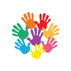 Colorful many handprints vector illustration