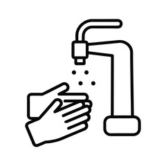Washing hands under a tap line art vector illustration