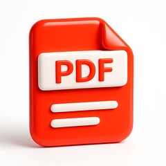 3d icon of red 3d pdf icon isolated on white background