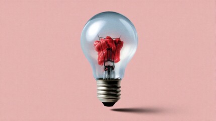 A light bulb with red flowers inside of it