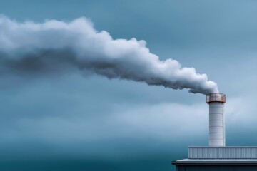 Large Industrial Chimney Emitting Smoke Against Dramatic Gray Sky