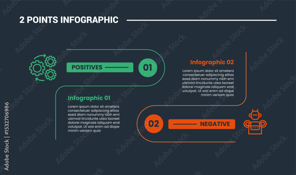 Poster comparison choice infographic process diagram with open round rectangle side by side with outline st