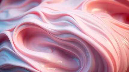 Close up of shiny pink frosting swirls. 