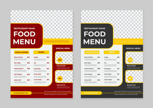 Elegant restaurant Food Menu Template, Restaurant cafe menu, template design, Set A4 menu editable vector format