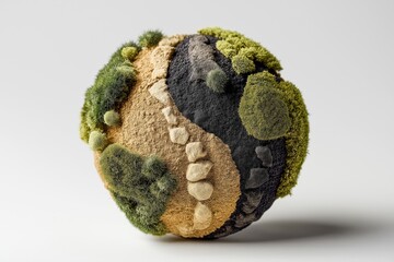 Miniature Globe Featuring Unique Textures and Earthy Tones Set Against Minimalist Background