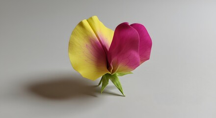 Fototapeta premium Stunning Close-Up of a Two-Toned Sweet Pea Blossom, Yellow and Magenta Petals Gracefully Arranged Against a Neutral Background