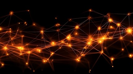 Interconnected orange spark nodes on a smooth black gradient, each point flickering in response to nearby connections, captured mid-motion in perfect frame.