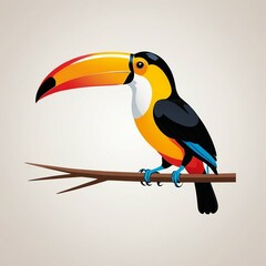 Obraz premium A Playful Design of a Toucan Resting on a Branch, Emphasizing Its Unique Features and Colors