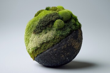 Stylized Miniature Globe with Textured Mossy Surface on Gray Background