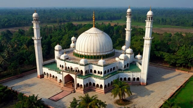 Aerial view of Baitul Aman Jame Masjid, a beautiful islamic mosque complex in Wazirpur.