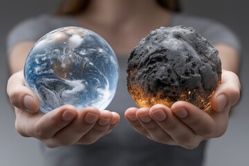 Symbolic Representation of Two Hands Holding Crystal Spheres with Earth and Fire Elements