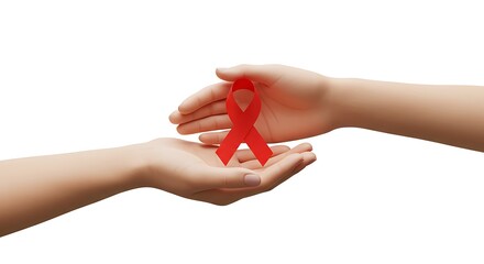World AIDS Day Hands Holding Red Ribbon Symbol of Support and Awareness