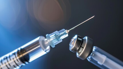 Close-up Medical Syringe with Vaccine: High-Resolution Imaging, Sterile Administration, and Immunization Technology