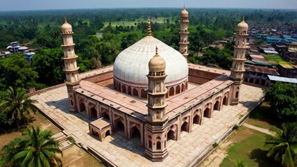 Aerial view of Baitul Aman Jame Masjid, a beautiful islamic mosque complex in Wazirpur.